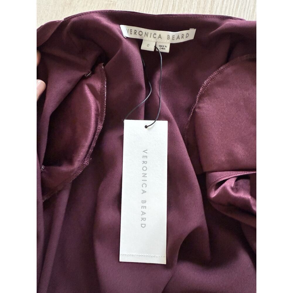 VERONICA BEARD Casela Ruched Silk Midi Dress Dark Fig Color (MSRP $698) NWT Sz 0 - Picture 8 of 12